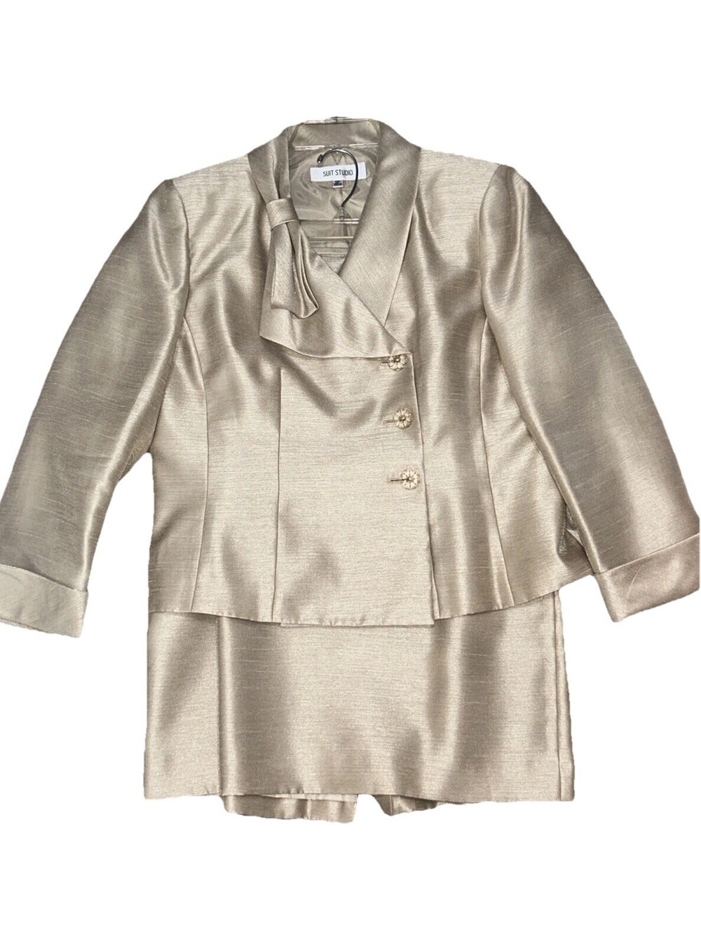 Suit Studio Size 12 Petite Natural Satin Skirt Suit Mother of Bride Luxury Party